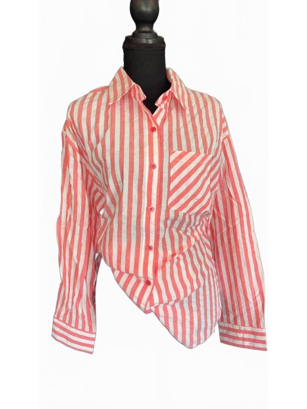 NWT 'Linen Like' Striped Button-Up Shirt, Size S
